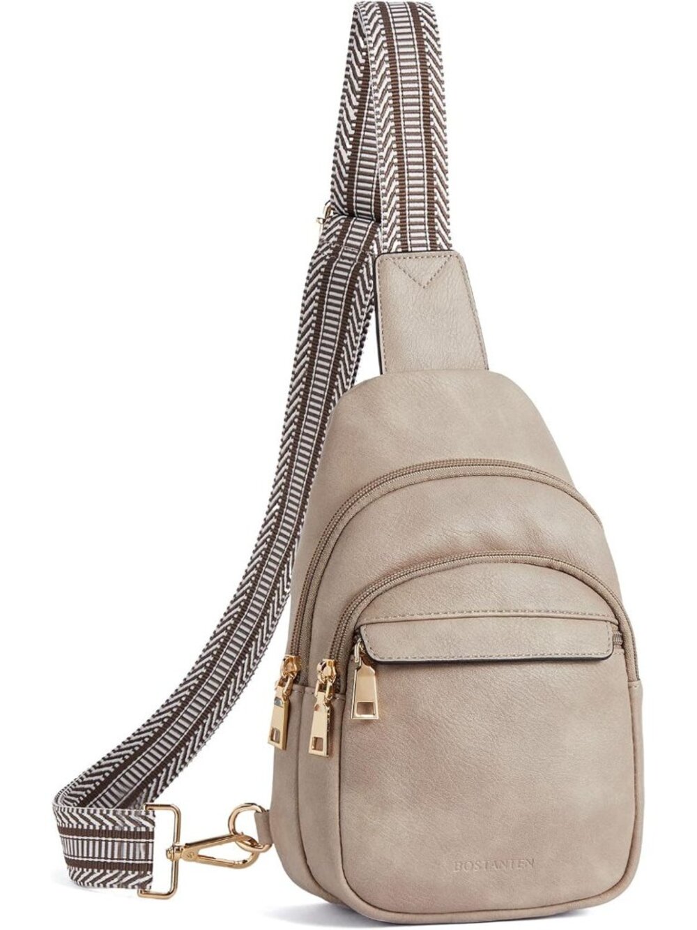 Women's Grey Leather Adjustable Strap Crossbody Fanny Pack Boho Sling Chest Bag